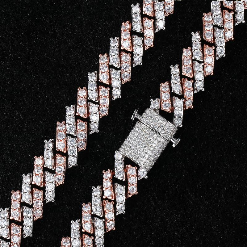 15MM 2 Tone Simulated Plated Iced Out  S Link Prong Chain