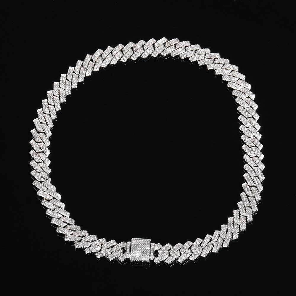15MM White Gold Plated Iced Out Diamond Shaped  Cuban Link Chain