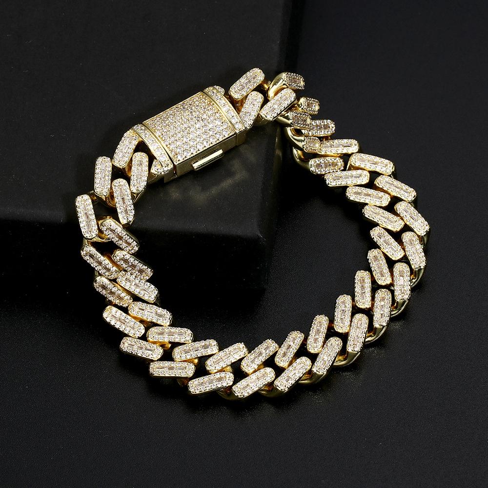 14K Gold Iced Out Prong Cuban Link Bracelet