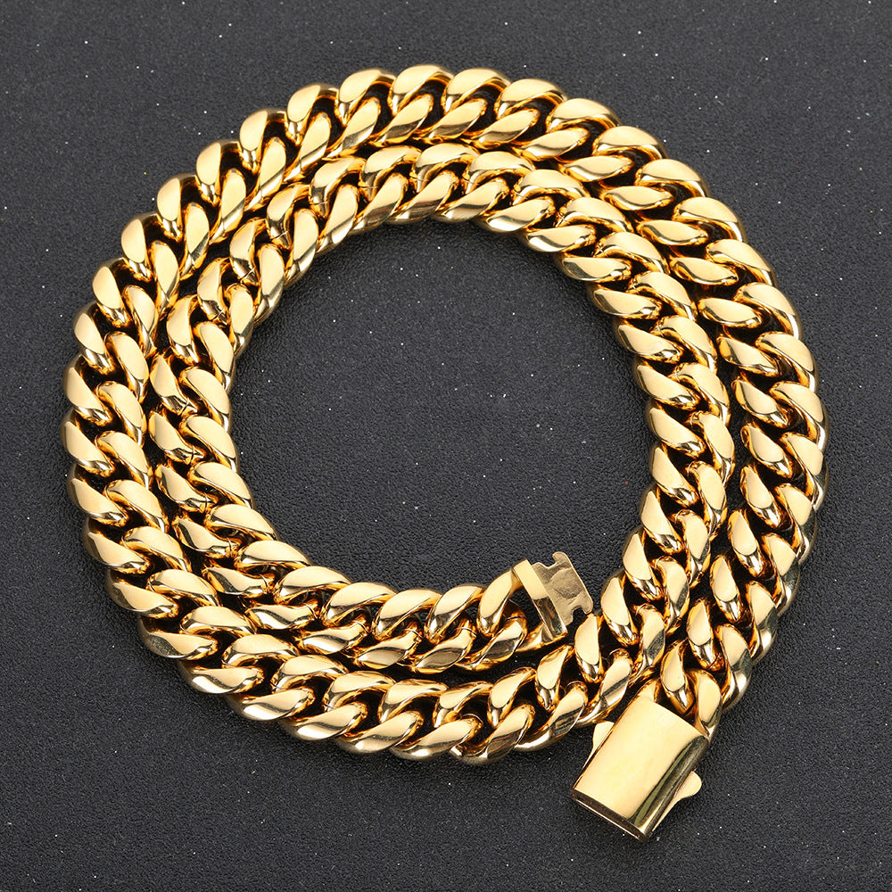 8/10/12/14MM 18K Gold Plated Spring Buckle Miami Cuban Link Chain