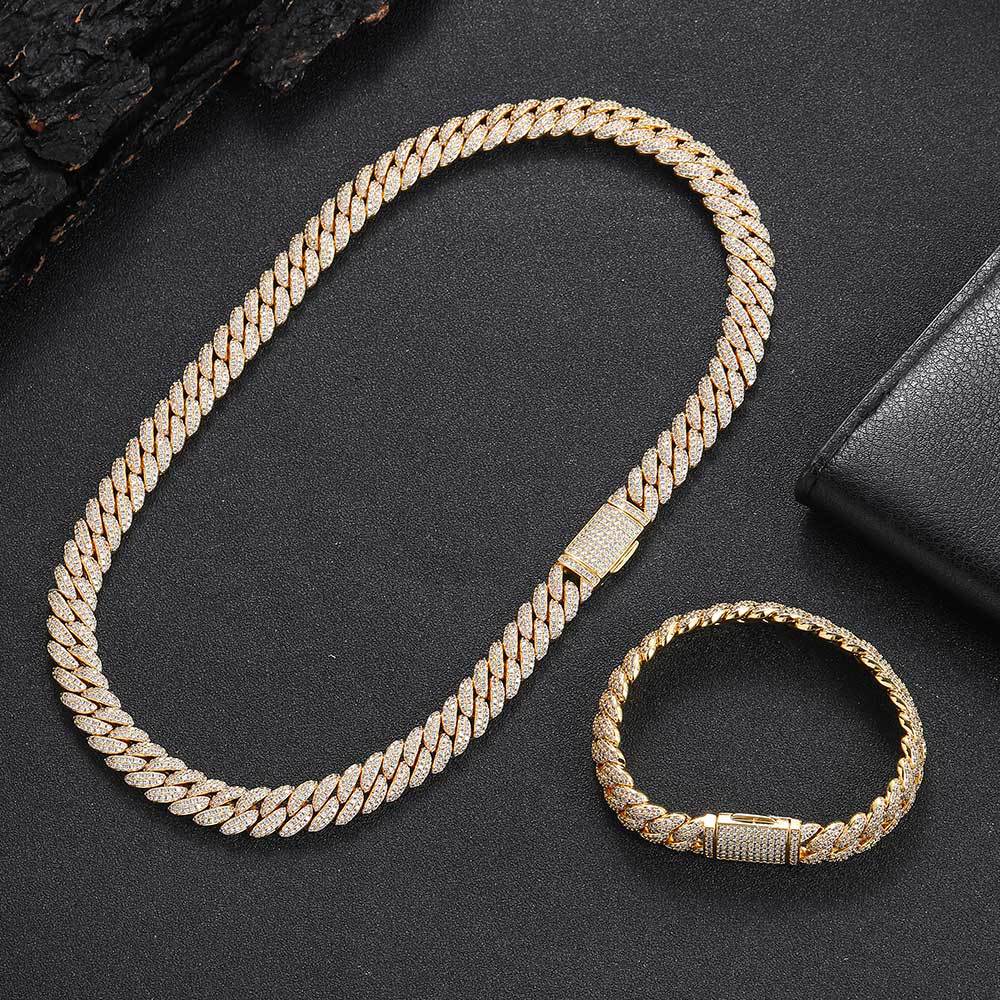 10MM 14K Gold Plated Iced Out Flip Button Cuban Link Chain
