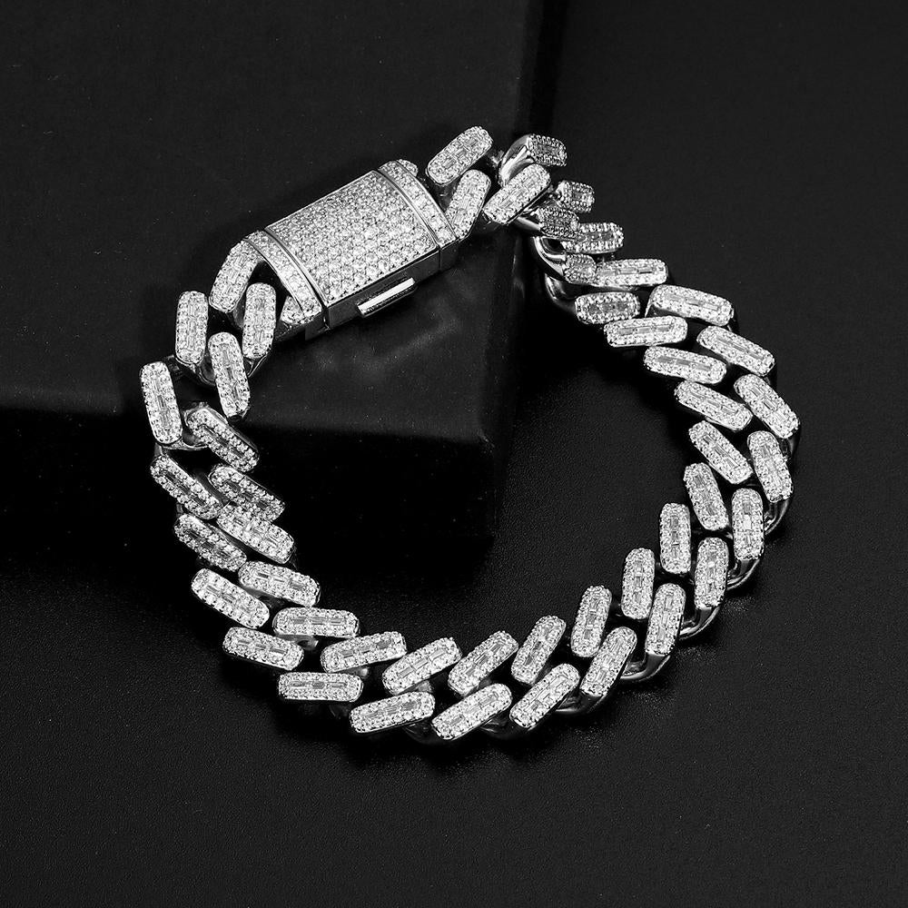 White Gold Iced Out Prong Cuban Link Bracelet Thegoldlinks