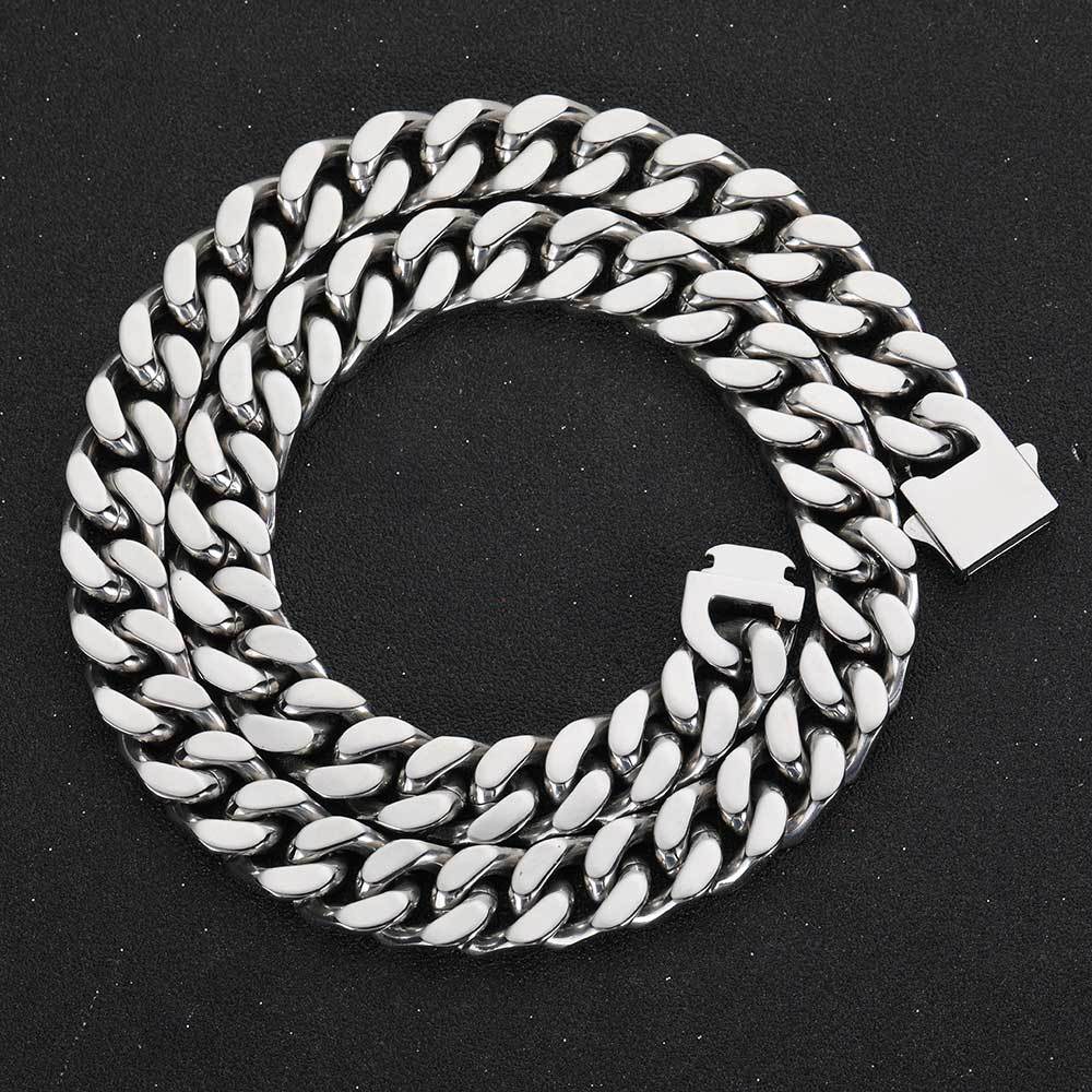 5/7/9/11/13/15MM White Gold Plated Glossy Button Miami Cuban Link Chain