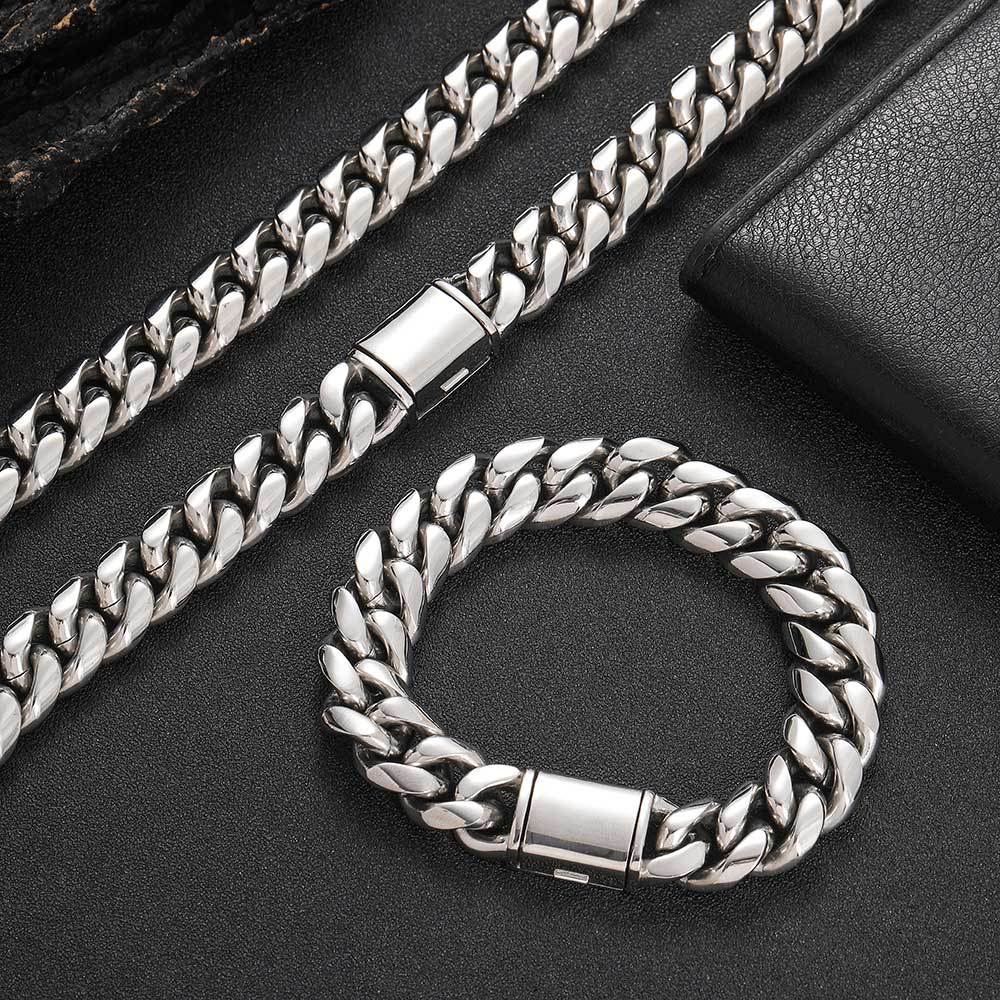 8/10/12/14MM White Gold Plated Flip Button Miami Cuban Link Chain