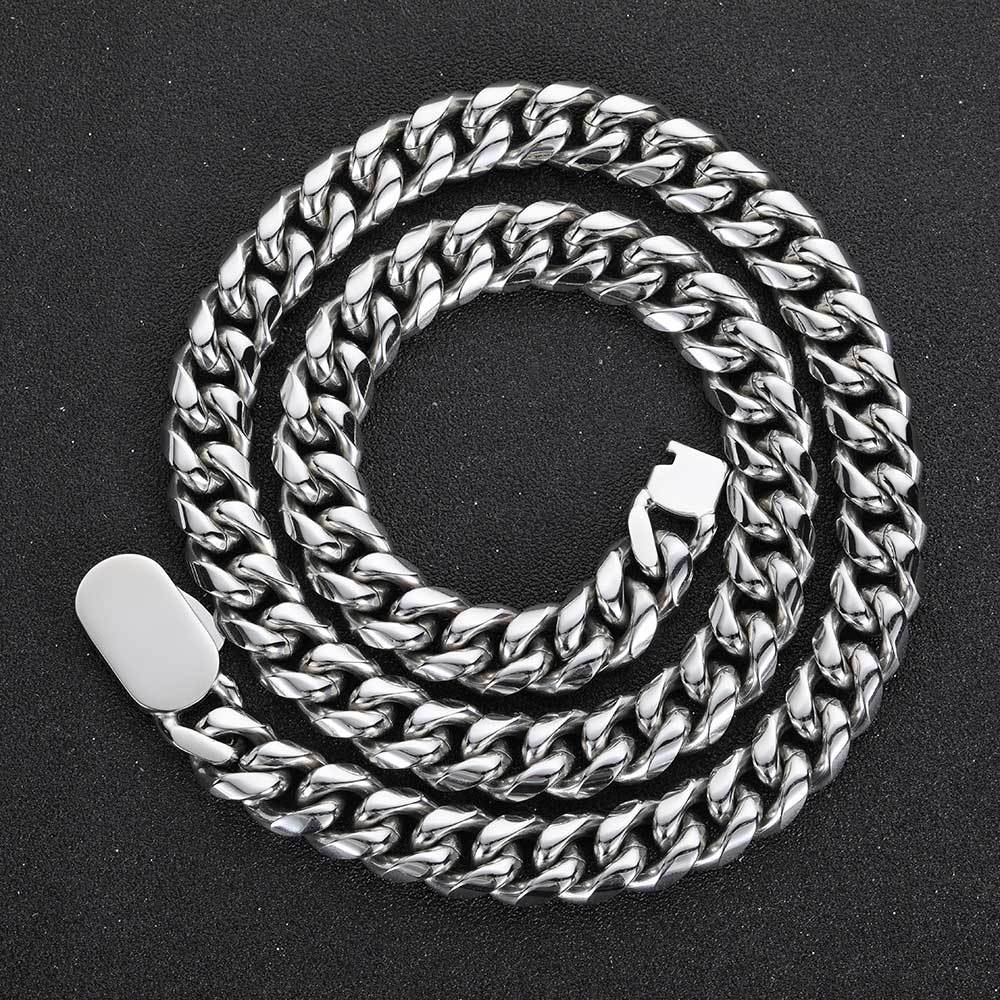 6/8/10/12MM White Gold Plated Single-side Buckle Miami Cuban Link Chain