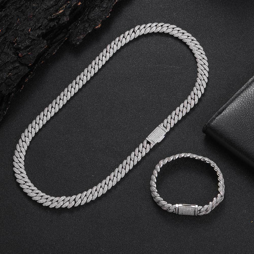 10MM White Gold Plated Iced Out Flip Button Cuban Link Chain