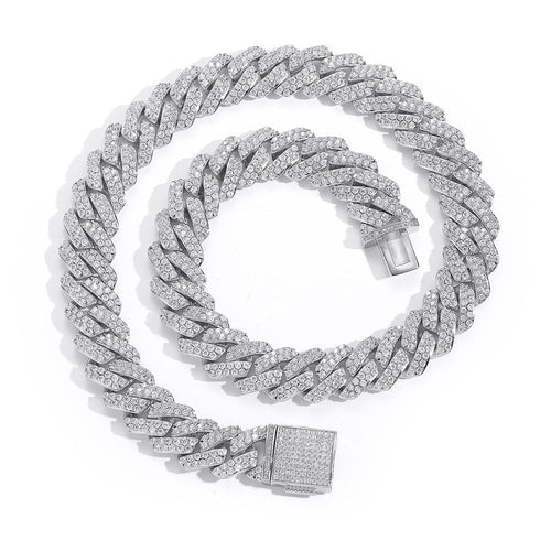 15MM White Gold  Plated Iced Out Prong  Cuban Link Chain Thegoldlinks