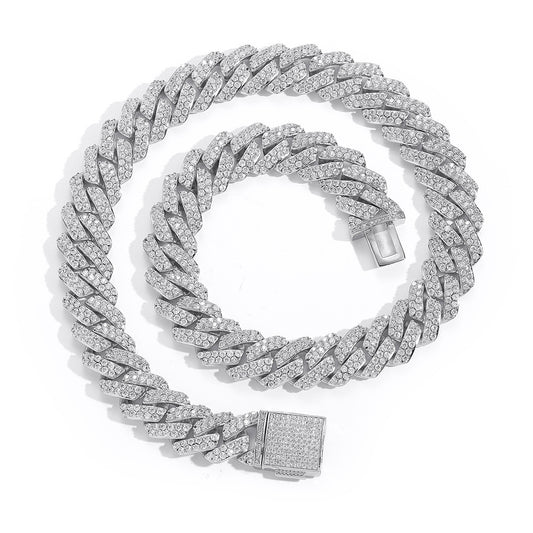 15MM White Gold  Plated Iced Out Prong  Cuban Link Chain