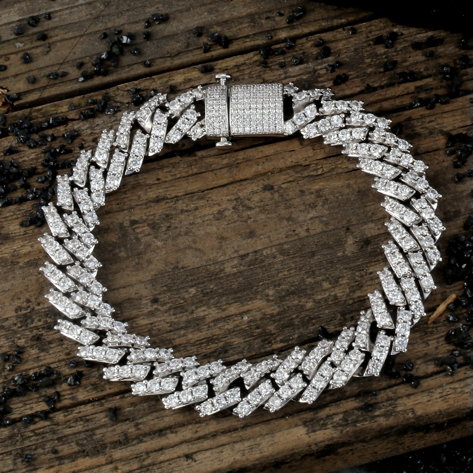 9MM White Gold  Prong S Link Cuban Link Bracelet
