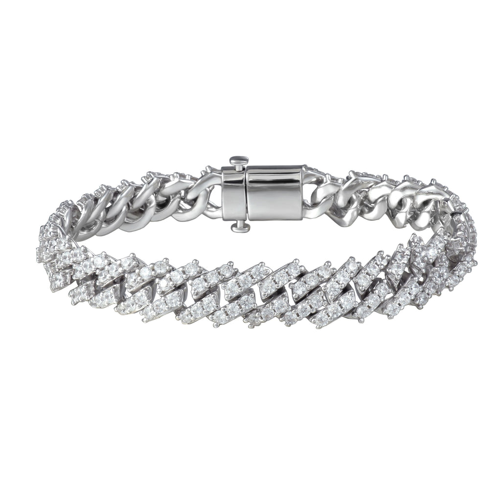 9MM White Gold  Prong S Link Cuban Link Bracelet