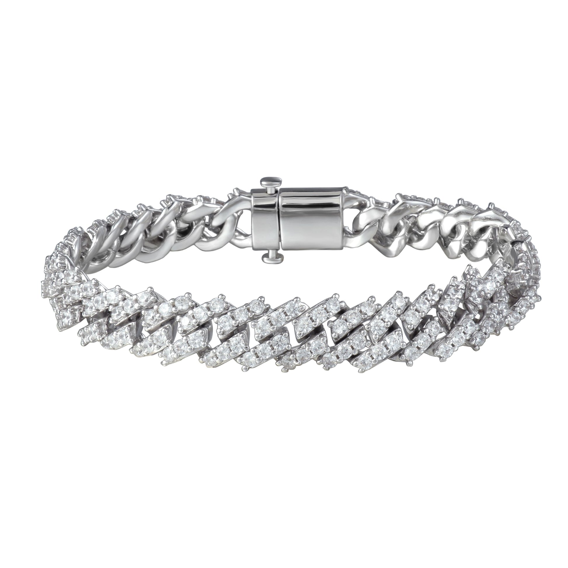 9MM White Gold  Prong S Link Cuban Link Bracelet