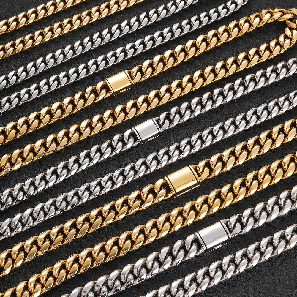8/10/12/14MM White Gold Plated Flip Button Miami Cuban Link Chain