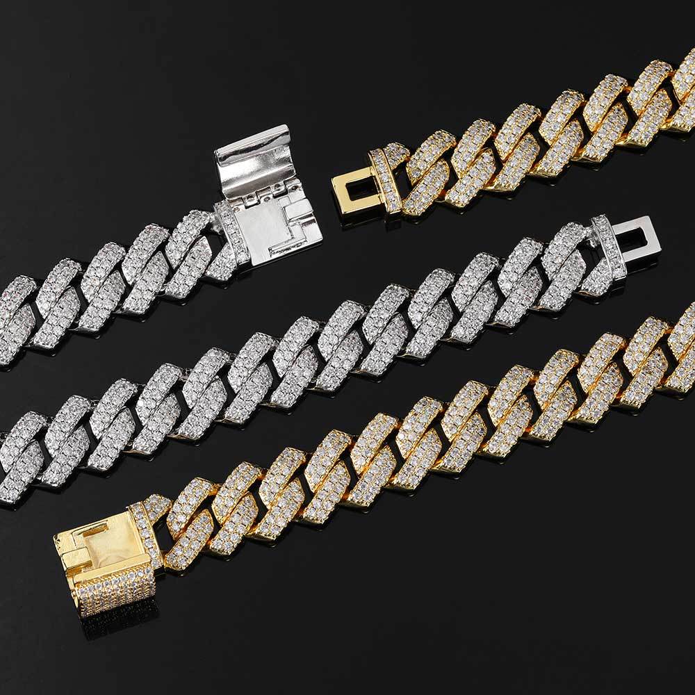 15MM 18K Gold Plated Iced Out Diamond Shaped  Cuban Link Chain
