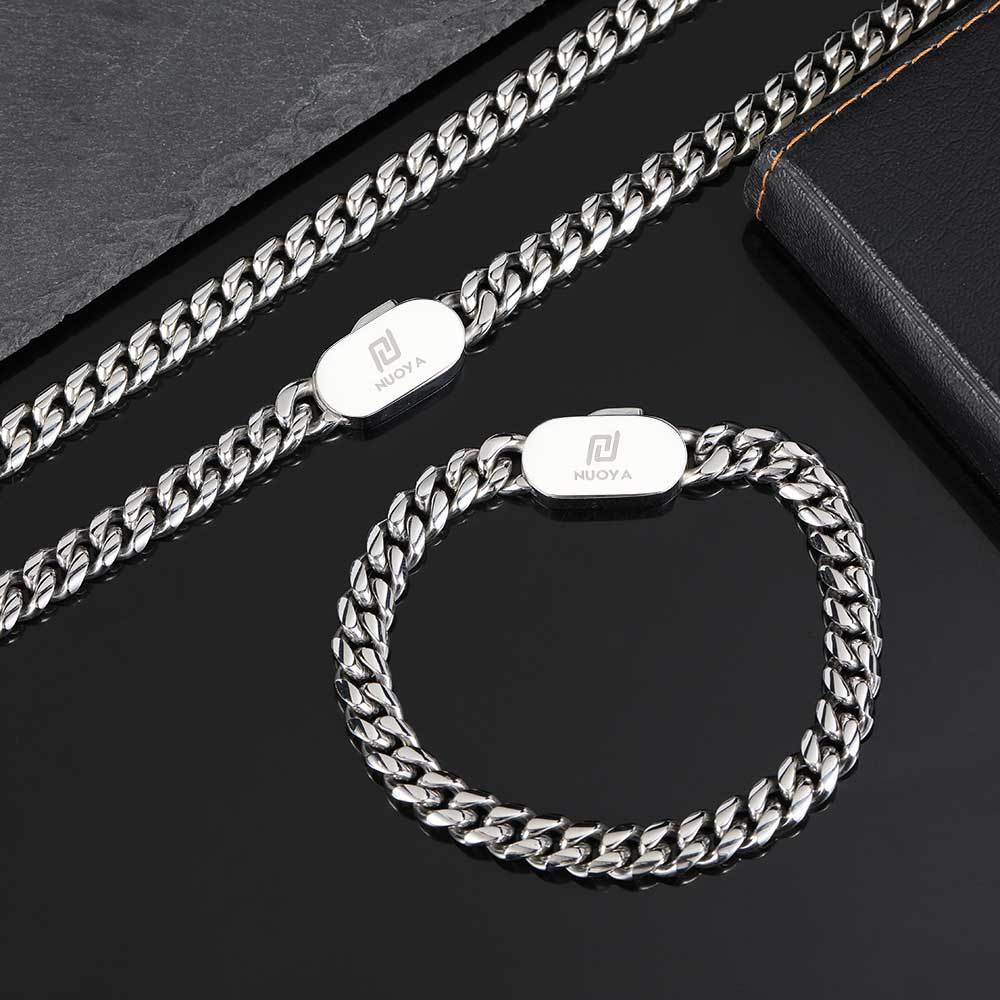 6/8/10/12MM White Gold Plated Single-side Buckle Miami Cuban Link Chain