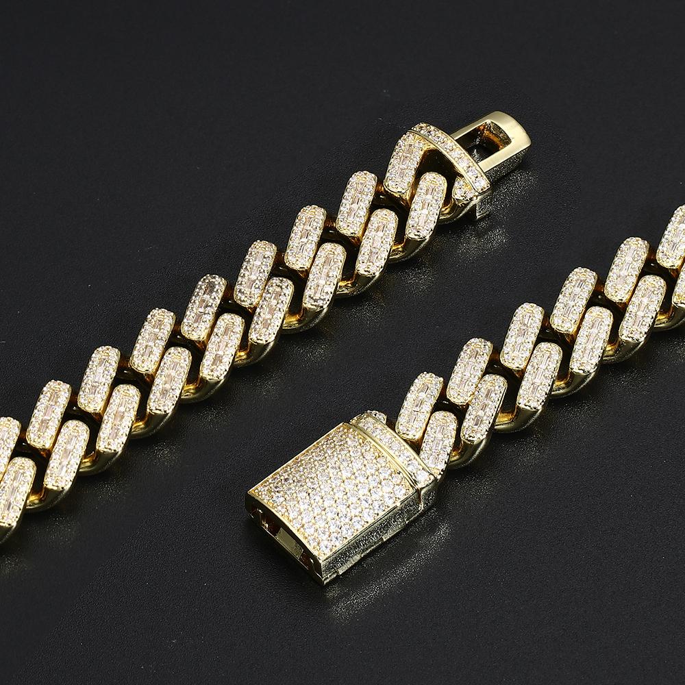 15MM 14K Gold Iced Out Prong Cuban Link Chain