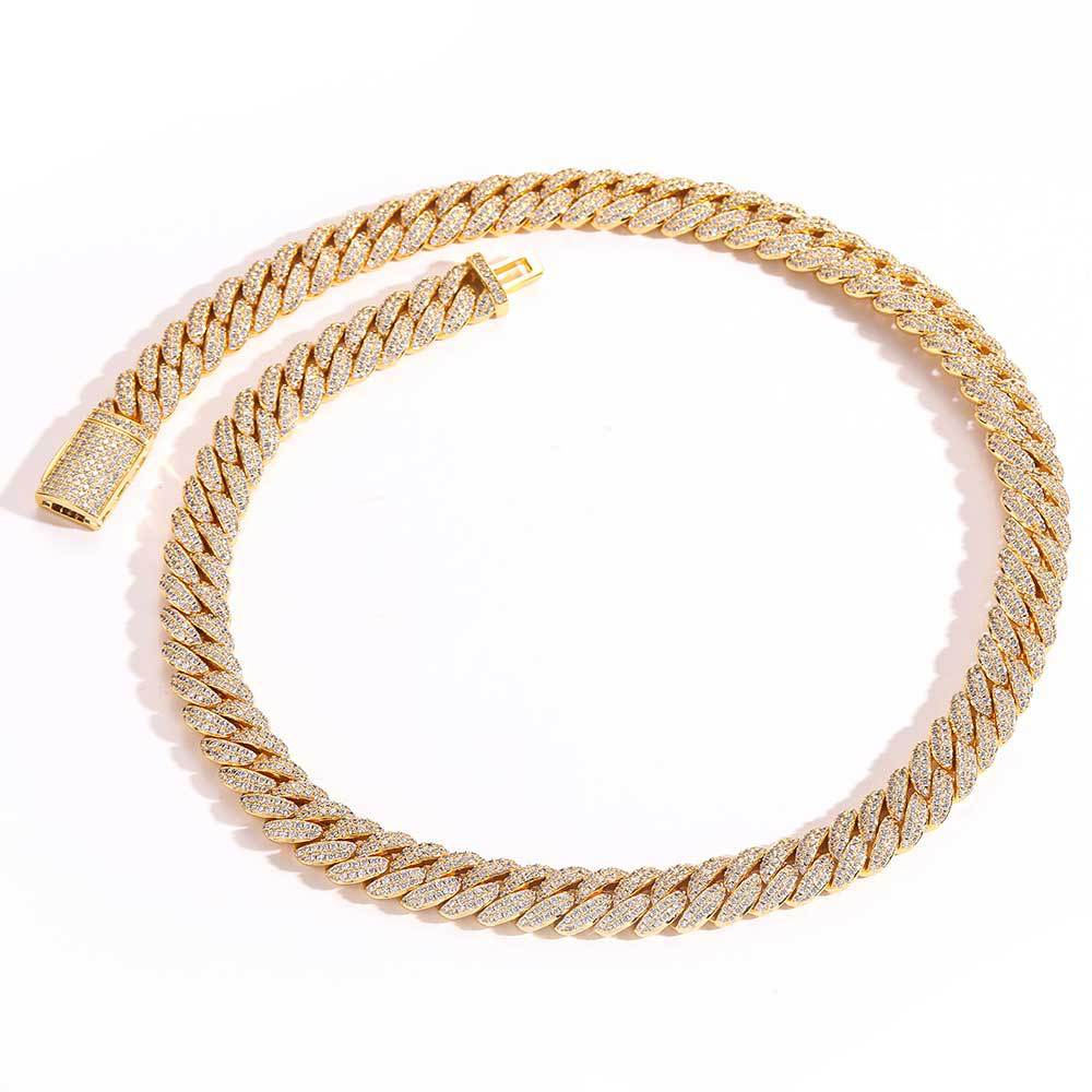 10MM 14K Gold Plated Iced Out Flip Button Cuban Link Chain Thegoldlinks