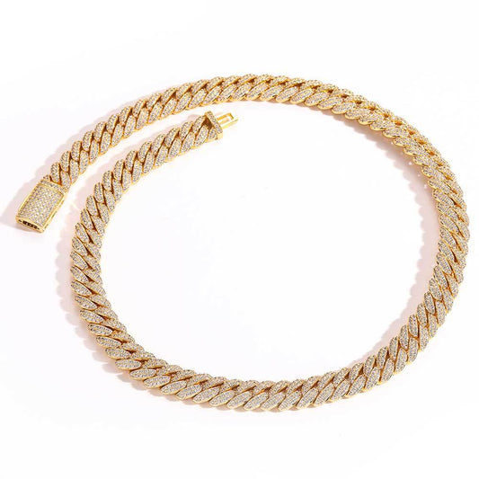 10MM 14K Gold Plated Iced Out Flip Button Cuban Link Chain