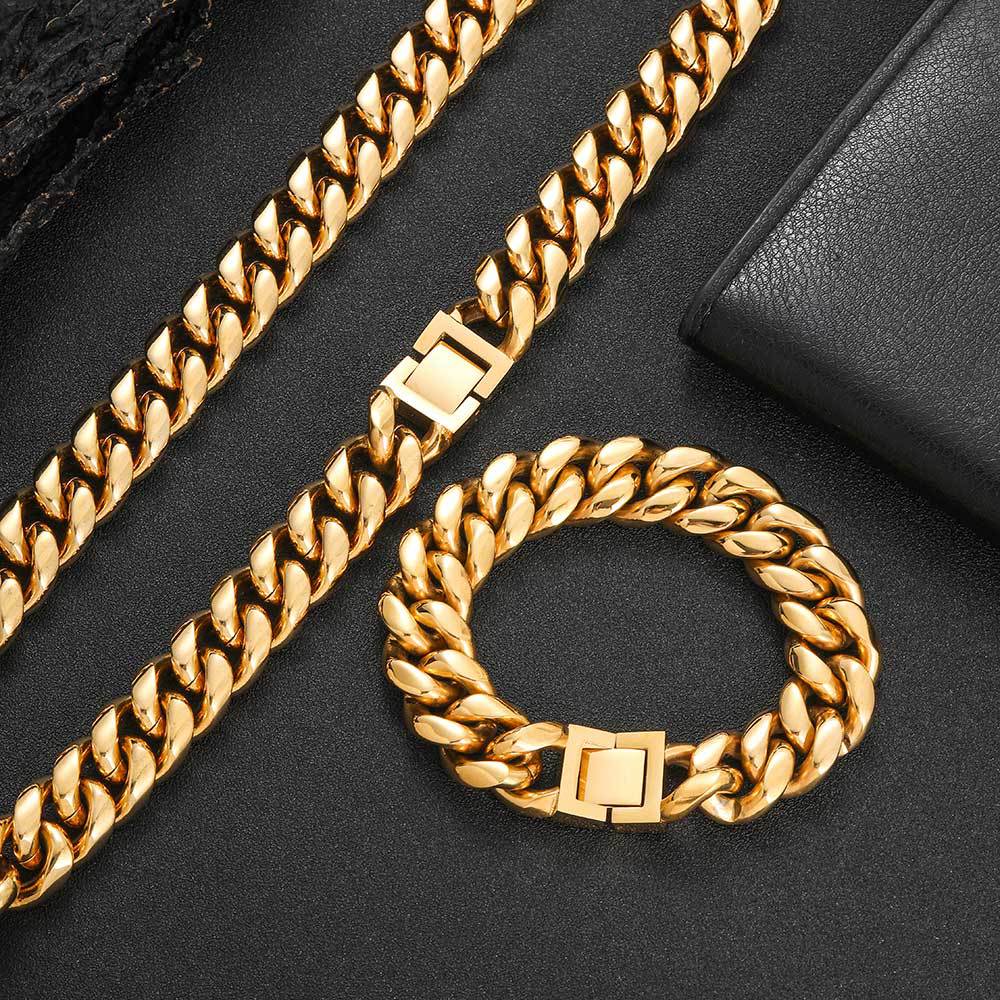6/8/10/12/14/16/18MM 18K Gold Plated Jewelry Buckle Miami Cuban Link Chain