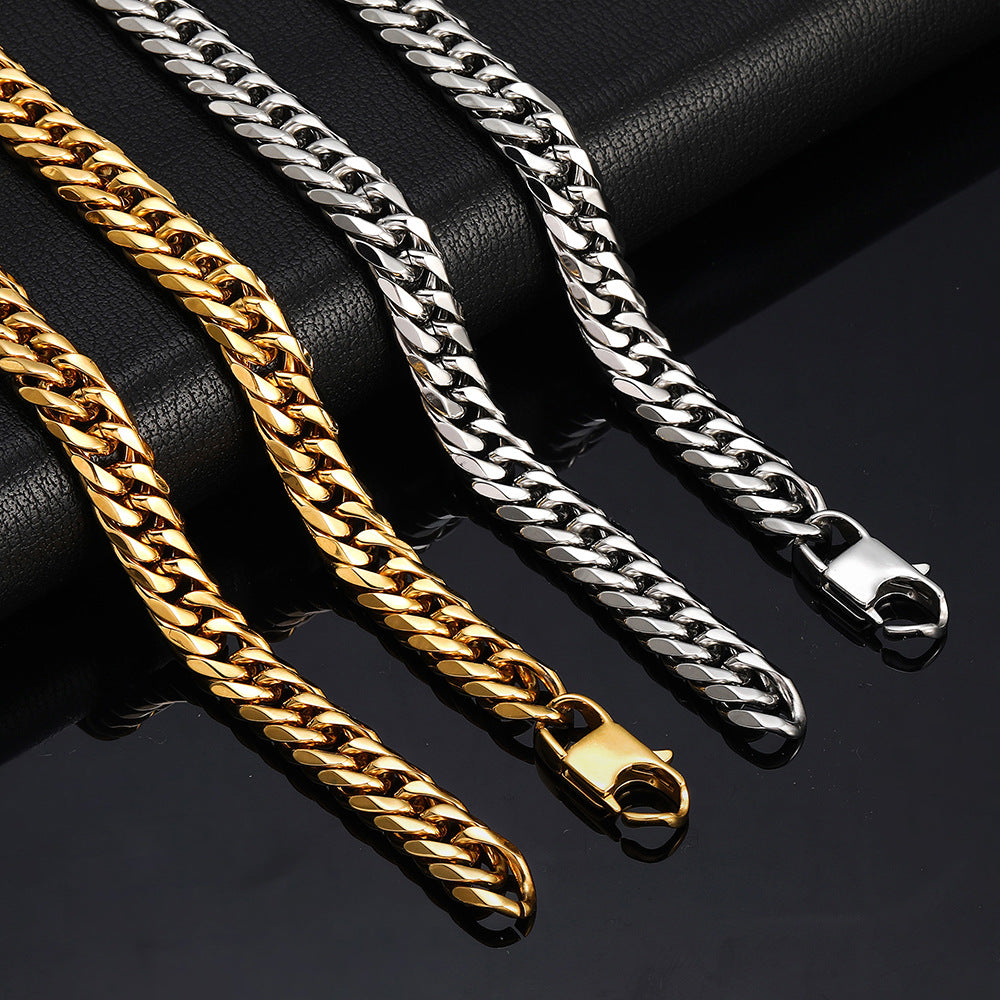 7/9MM 18K Gold Plated Six-sided Grind  Miami Cuban Link Chain