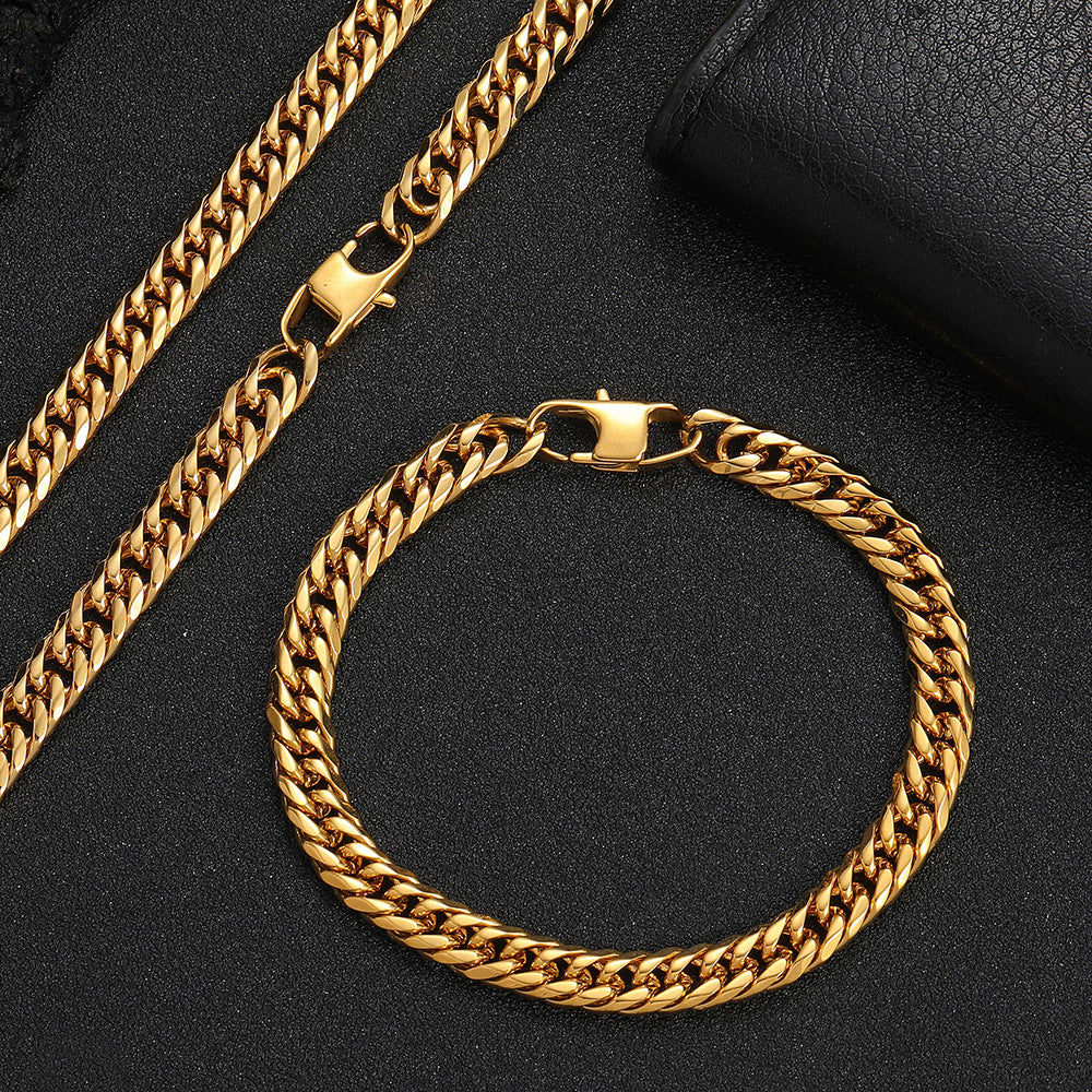 7/9MM 18K Gold Plated Six-sided Grind  Miami Cuban Link Chain