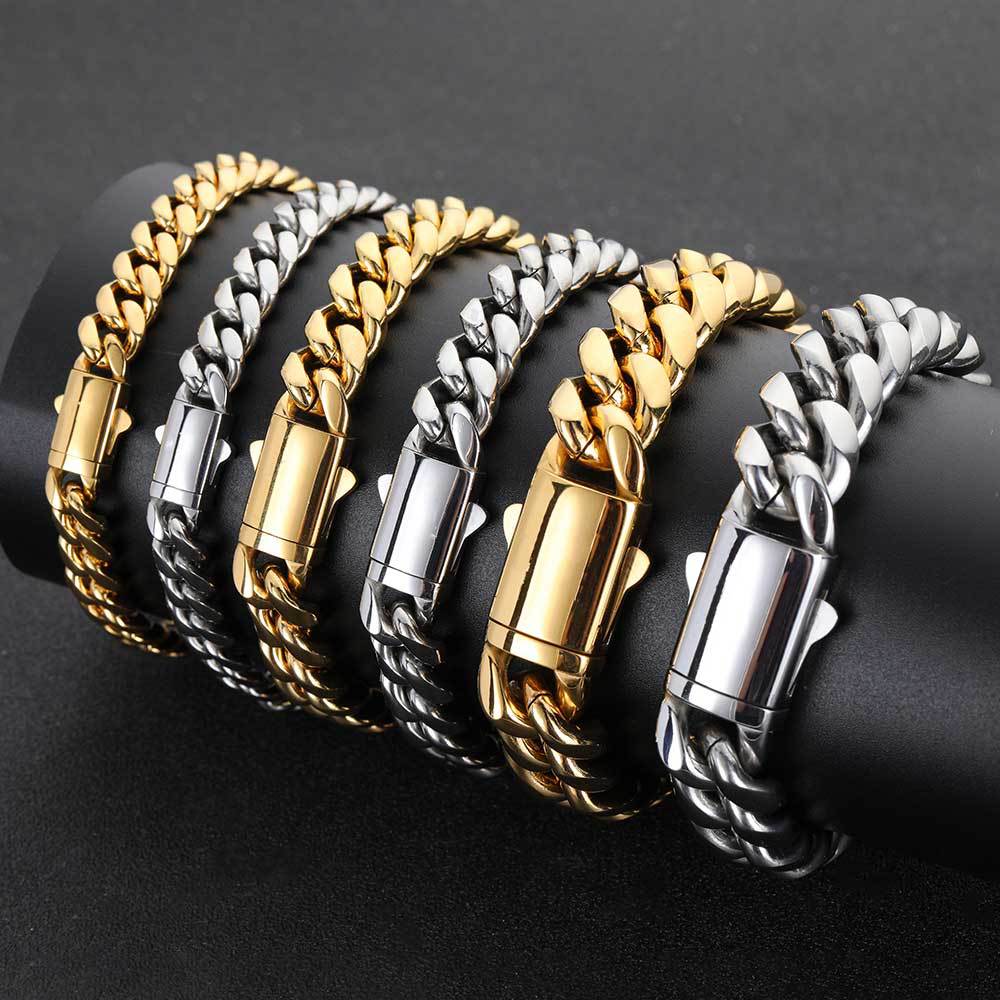 8/10/12/14MM 18K Gold Plated Spring Buckle Miami Cuban Link Chain