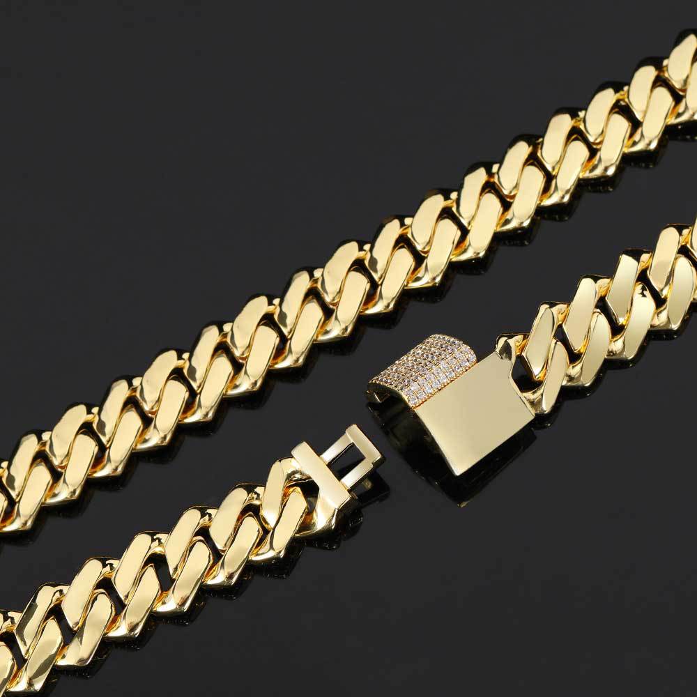 15MM 18K Gold Plated Iced Out Diamond Shaped  Cuban Link Chain