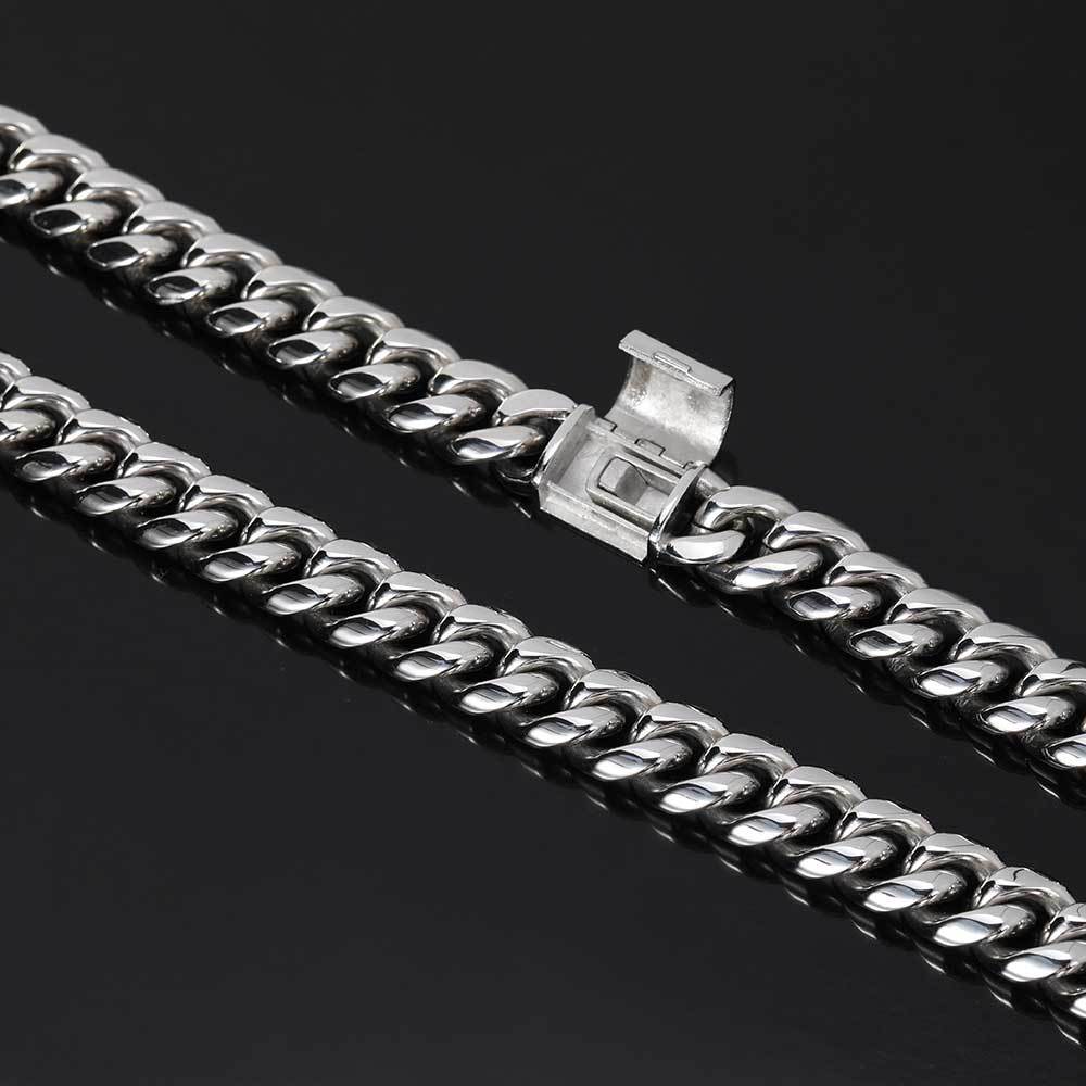 8/10/12/14MM White Gold Plated Flip Button Miami Cuban Link Chain