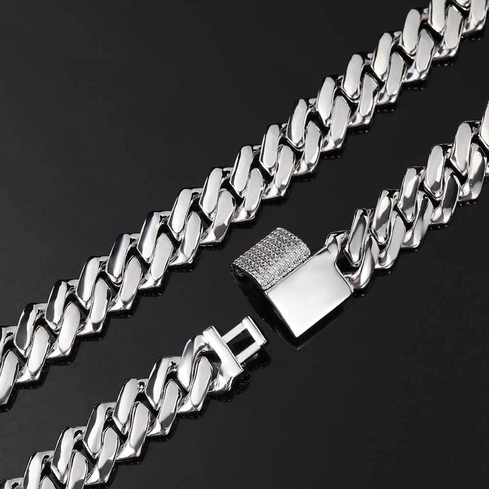 15MM White Gold Plated Iced Out Diamond Shaped  Cuban Link Chain