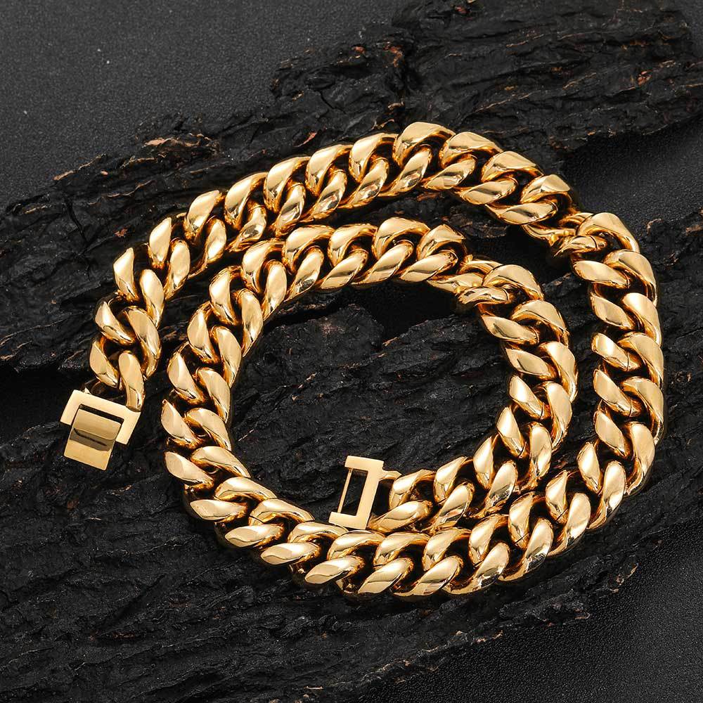 6/8/10/12/14/16/18MM 18K Gold Plated Jewelry Buckle Miami Cuban Link Chain