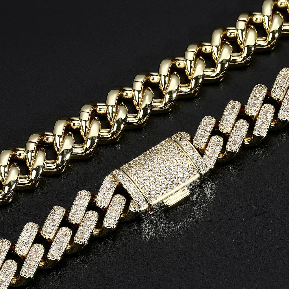 15MM 14K Gold Iced Out Prong Cuban Link Chain