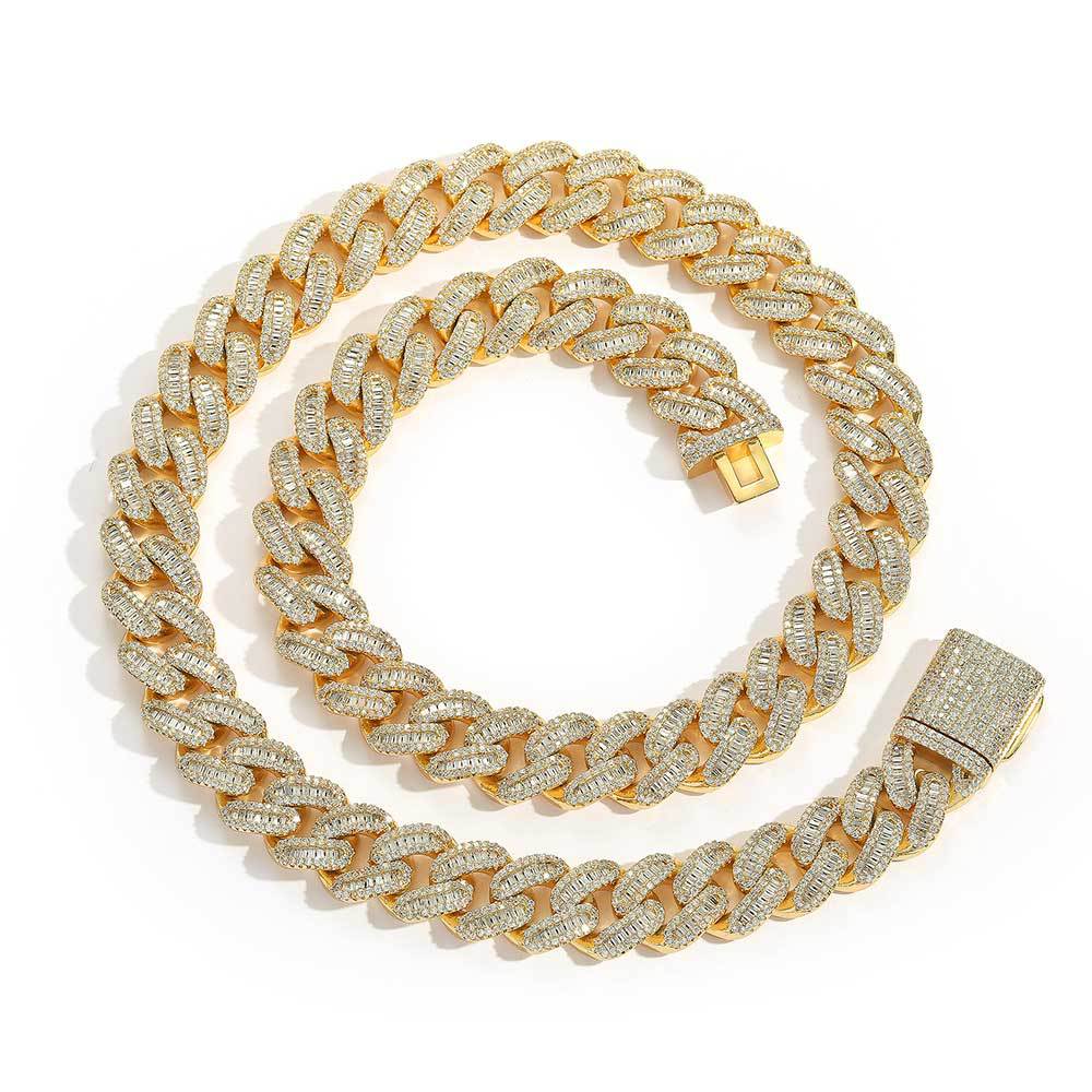 15MM 14K Gold Iced Out Prong Cuban Link Chain