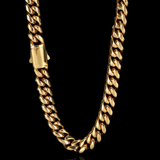 8/10/12/14MM 18K Gold Plated Spring Buckle Miami Cuban Link Chain