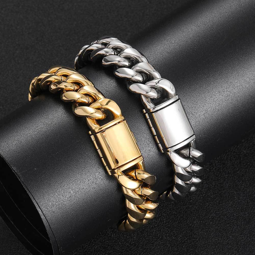 8/10/12/14MM White Gold Plated Flip Button Miami Cuban Link Chain