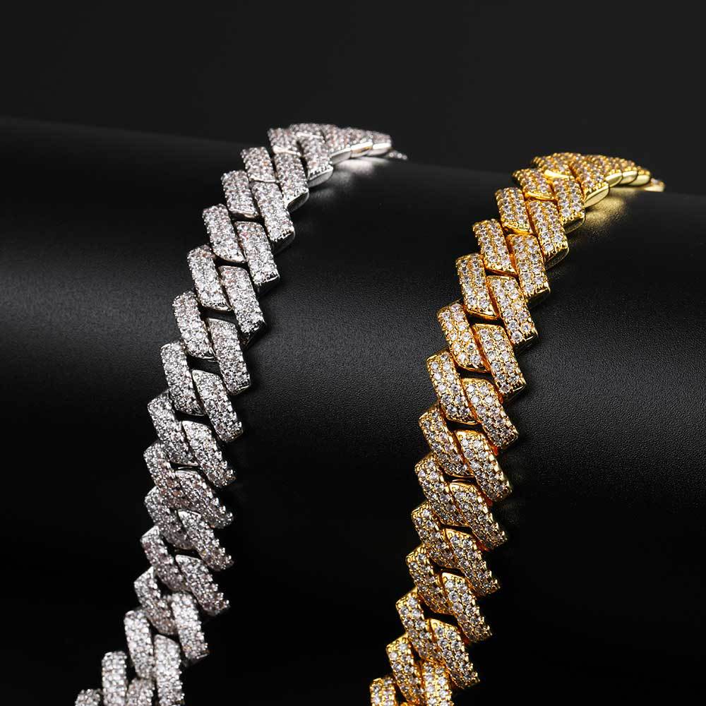 15MM 18K Gold Plated Iced Out Diamond Shaped  Cuban Link Chain