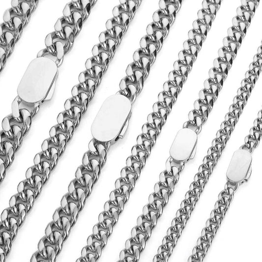 6/8/10/12MM White Gold Plated Single-side Buckle Miami Cuban Link Chain