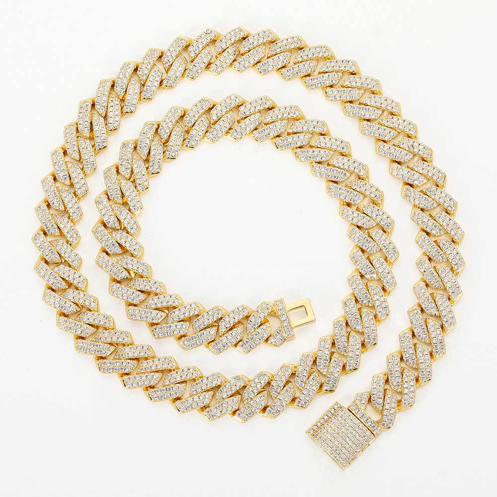 15MM 18K Gold Plated Iced Out Diamond Shaped  Cuban Link Chain