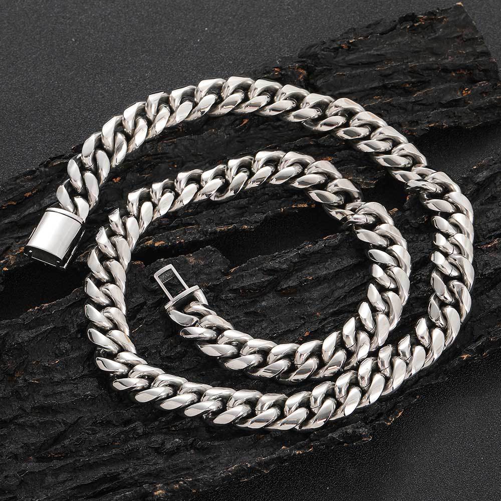 8/10/12/14MM White Gold Plated Flip Button Miami Cuban Link Chain