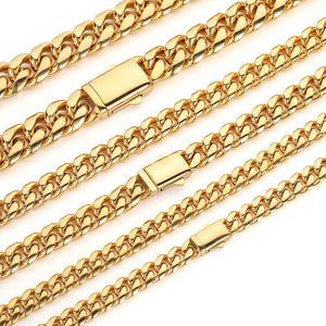 8/10/12/14MM 18K Gold Plated Spring Buckle Miami Cuban Link Chain