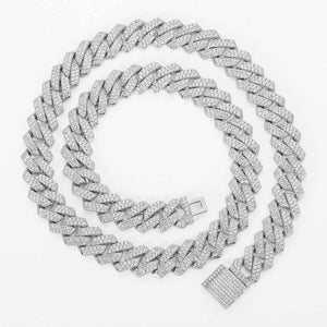 15MM White Gold Plated Iced Out Diamond Shaped  Cuban Link Chain
