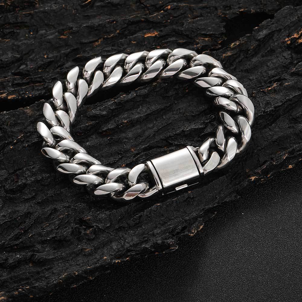 8/10/12/14MM White Gold Plated Flip Button Miami Cuban Link Chain