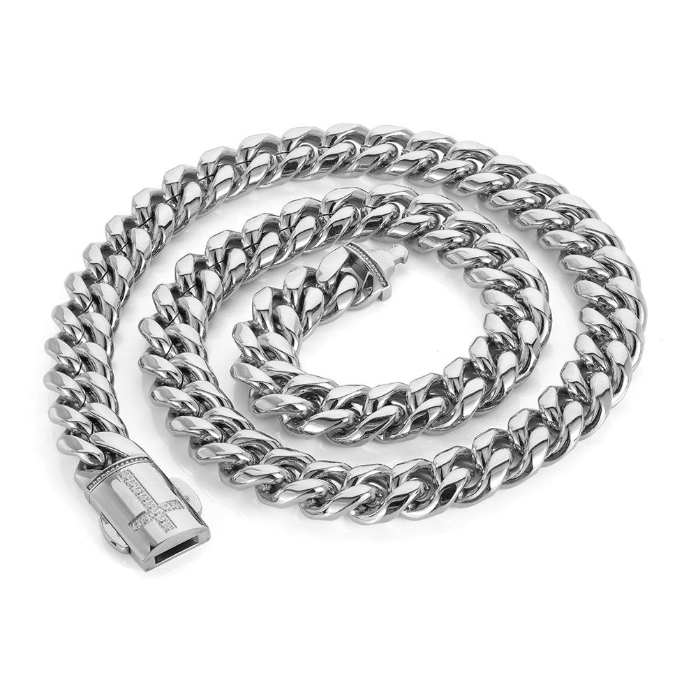12MM 18K/White Gold Plated Cross Buckle Miami Cuban Link Chain Icedking