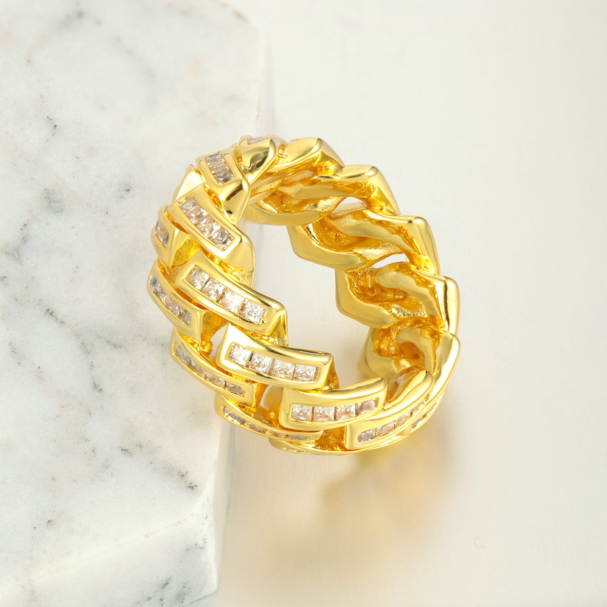 Iced Cuban Link Ring 18K/ White Gold Plated