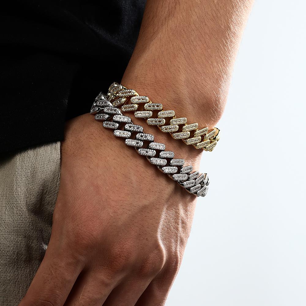 14K Gold Iced Out Prong Cuban Link Bracelet