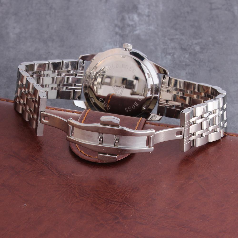 White Gold Plated Black Dial Stainless Steel  Watch