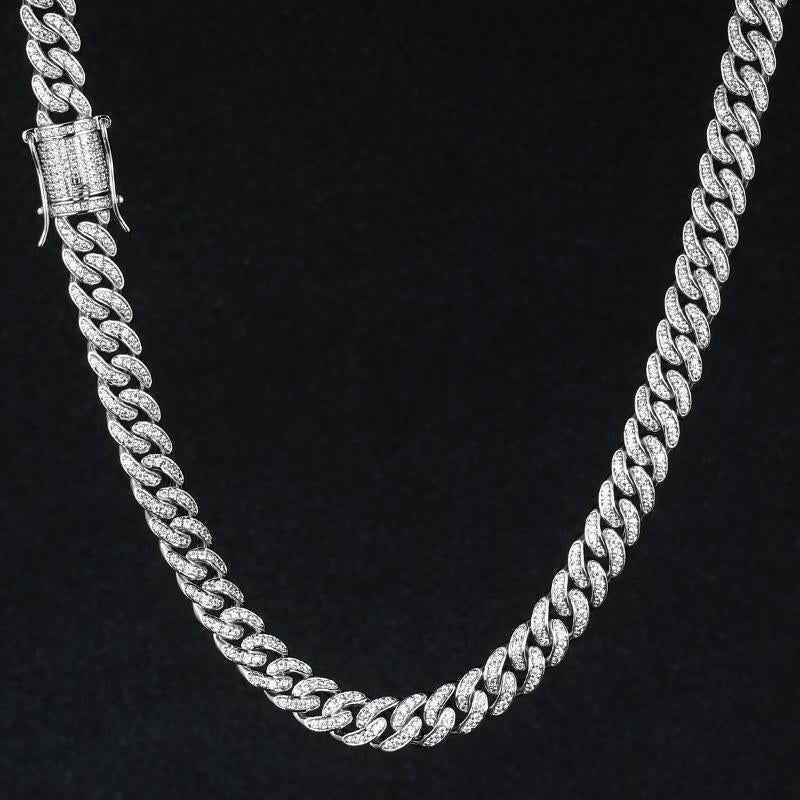 8MM White Gold Plated Iced Out Micro Cuban Link Chain