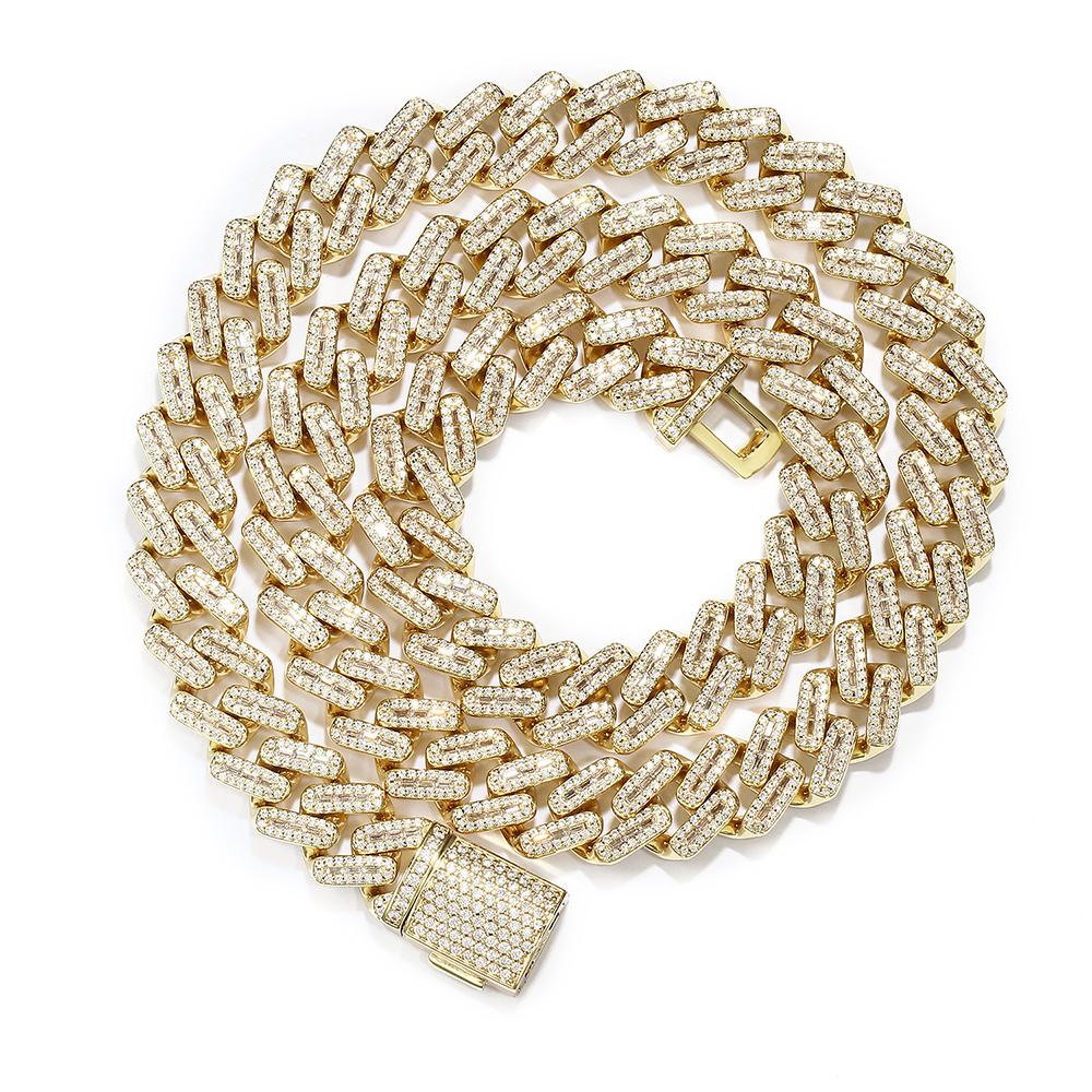 15MM 14K Gold Iced Out Prong Cuban Link Chain