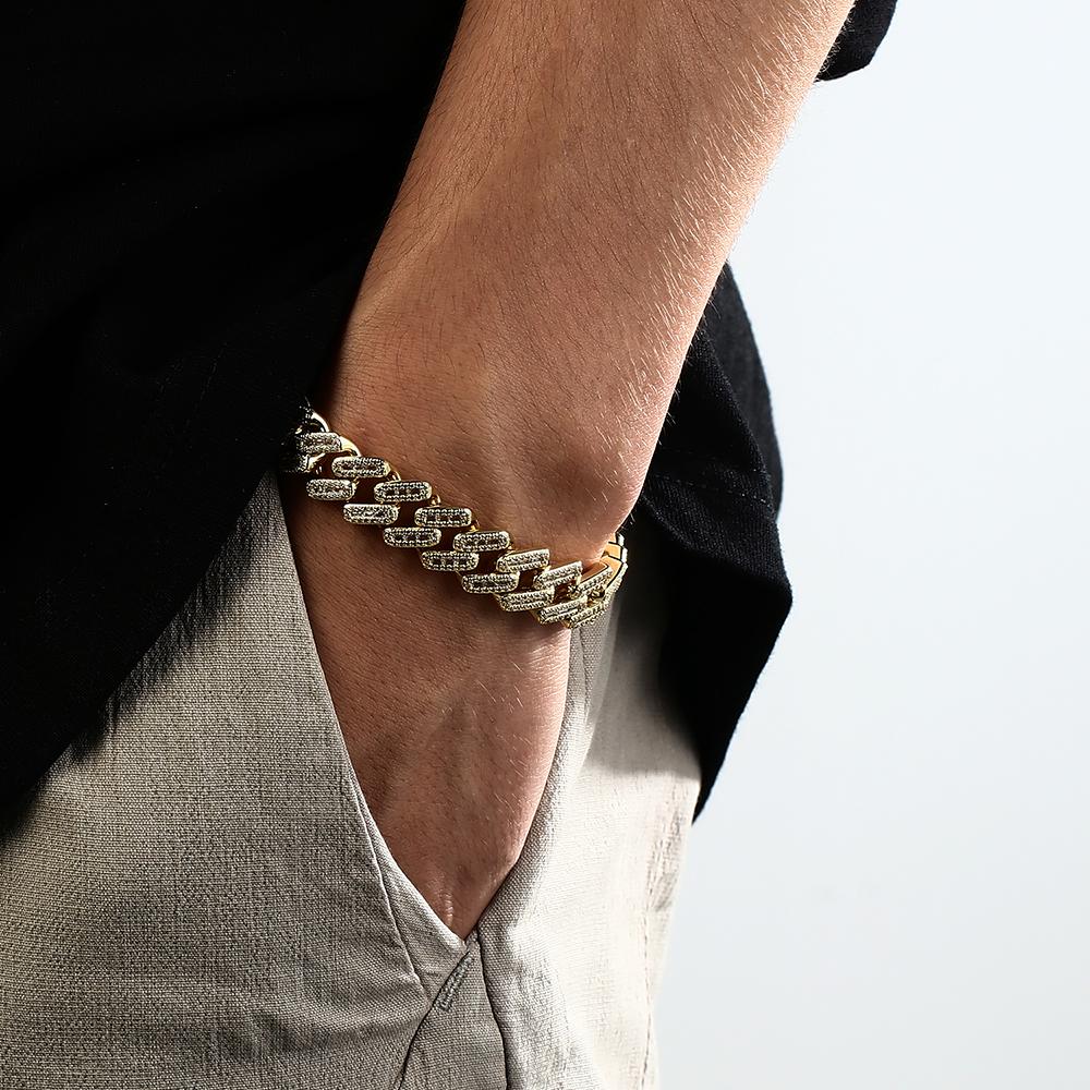 14K Gold Iced Out Prong Cuban Link Bracelet