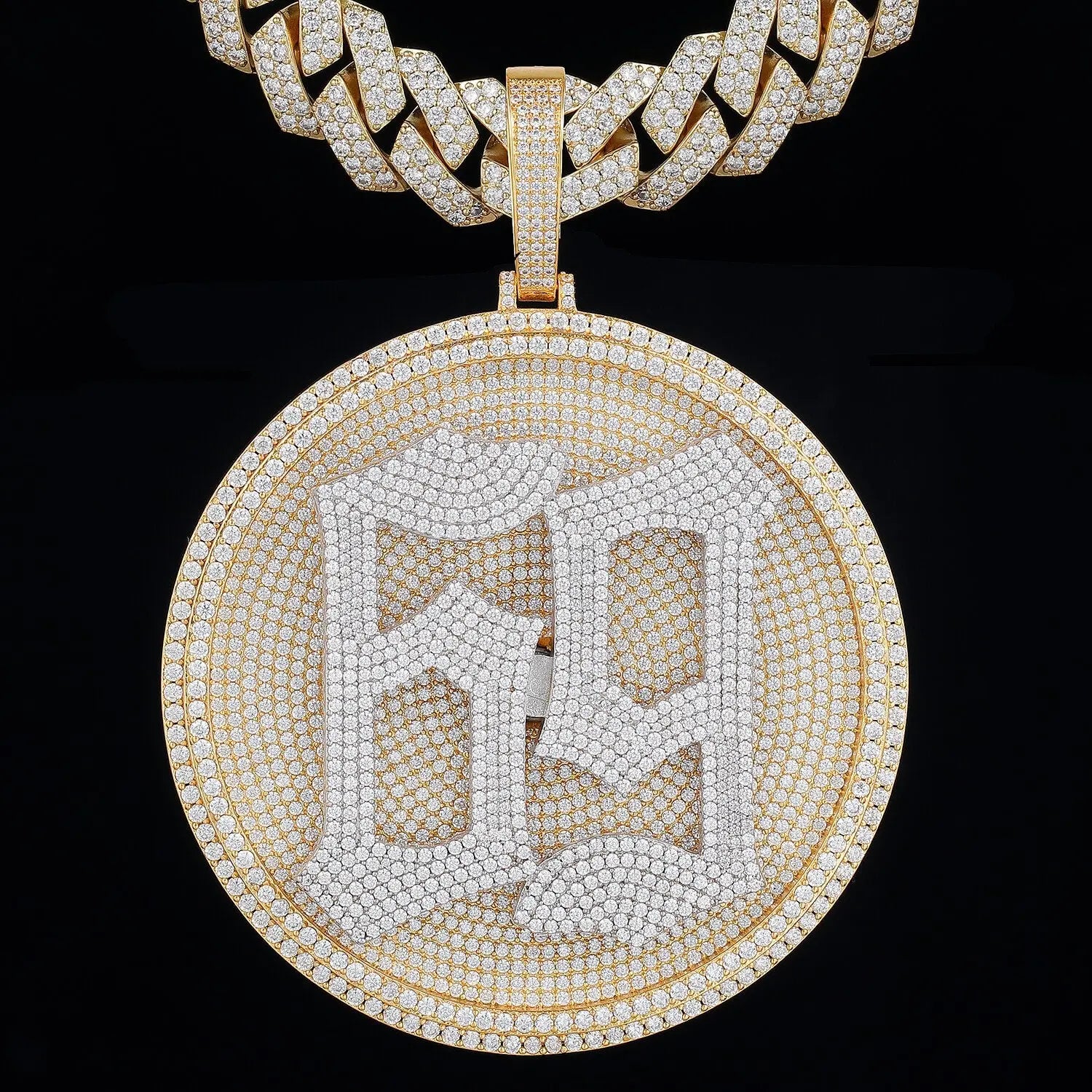 Rotarable  3D Big  Disc Custom Letter Or Diaital Pendant Thegoldlinks