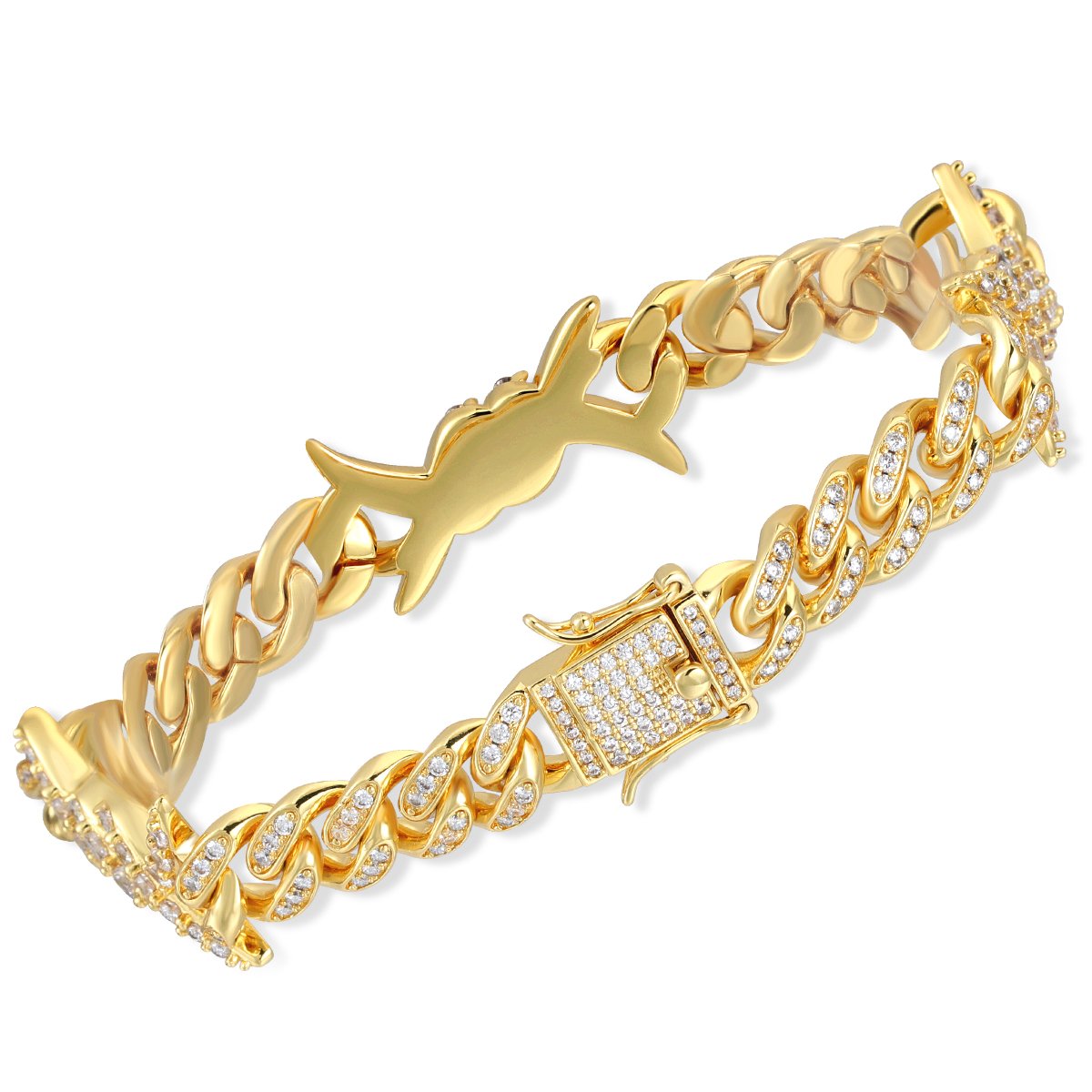 10MM 18K Gold Iced Out Barb Wire Cuban Link Bracelet
