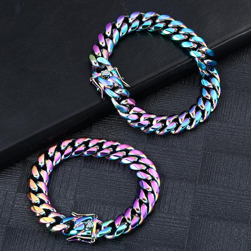 12MM Rainbow Miami Cuban Link Bracelet Thegoldlinks